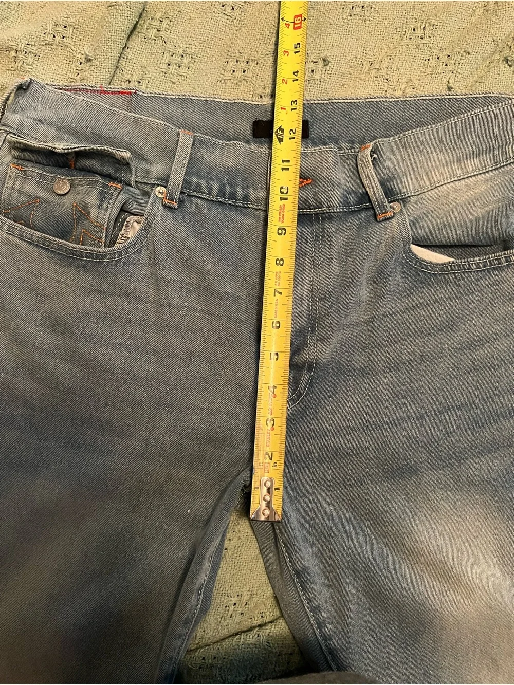 True Religion Light Wash Jeans with Signature Back Pocket-Gene Slim-size 36